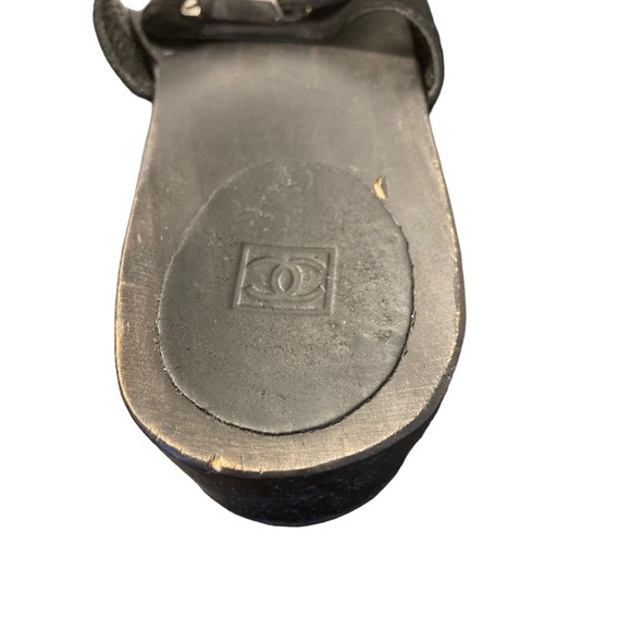 Vintage Chanel Sandals Black CC Mules Wooden Clogs Size 37 - Picture 6 of 8